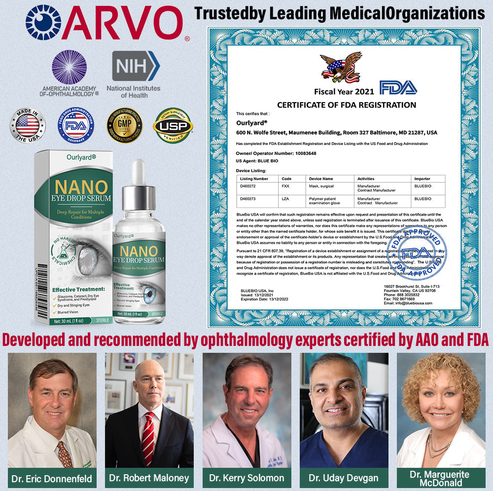 👩‍⚕️Oční kapky Ourlyard® Nano, sérum ✅Schváleno FDA (vhodné pro presbyopii, syndrom suchého oka, glaukom a kataraktu) 👀